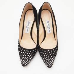 مملوكة مسبقًا Jimmy Choo Black Suede Romy Crystal Embellished Pointed Toe Pumps Size 37.5