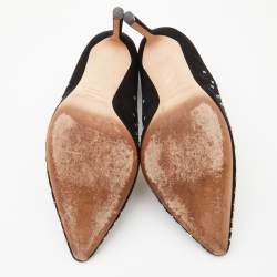 مملوكة مسبقًا Jimmy Choo Black Suede Romy Crystal Embellished Pointed Toe Pumps Size 37.5