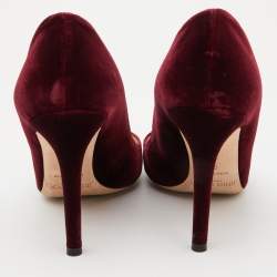 Pre Owned Jimmy Choo Burgundy Velvet Manda Crystal Embellished Pointed Toe Pumps Size 38