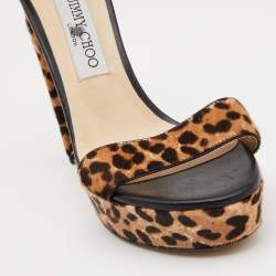 مملوكة مسبقًا Jimmy Choo Two Tone Leopard Print Calf Holly Sandals Size 38.5