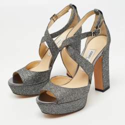 Pre Owned صندل جيمي تشو ابريل سير متعاكس نعل سميك كعب سميك قطيفة بني مقاس 37.5