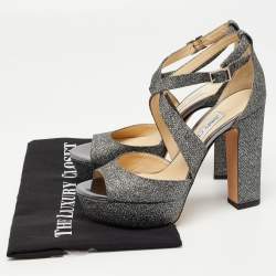 Pre Owned صندل جيمي تشو ابريل سير متعاكس نعل سميك كعب سميك قطيفة بني مقاس 37.5