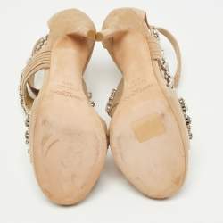 Pre Owned Jimmy Choo Beige Suede And Satin Crystal Embellished Kani Platform Sandals Size 37.5