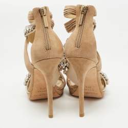 Pre Owned Jimmy Choo Beige Suede And Satin Crystal Embellished Kani Platform Sandals Size 37.5