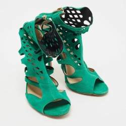 Jimmy Choo Green Suede Cut Out Sandals Size 38.5