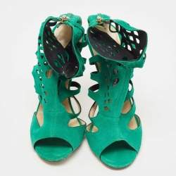 Jimmy Choo Green Suede Cut Out Sandals Size 38.5