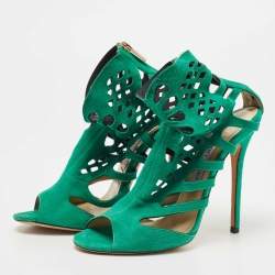 Jimmy Choo Green Suede Cut Out Sandals Size 38.5