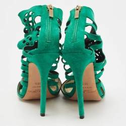 Jimmy Choo Green Suede Cut Out Sandals Size 38.5