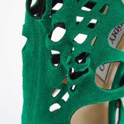 Jimmy Choo Green Suede Cut Out Sandals Size 38.5