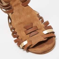 Pre Owned Jimmy Choo Brown Suede and Leather Strappy Open Toe Sandals Size 38