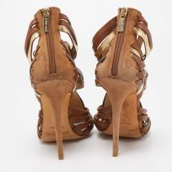Pre Owned Jimmy Choo Brown Suede and Leather Strappy Open Toe Sandals Size 38