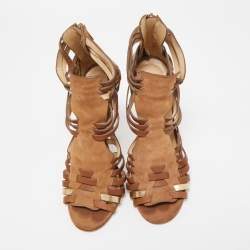 Pre Owned Jimmy Choo Brown Suede and Leather Strappy Open Toe Sandals Size 38