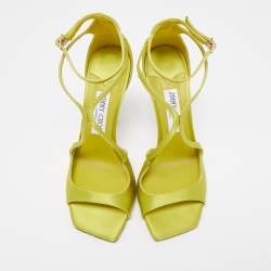 Pre Owned Jimmy Choo Green Satin Ankle Strap Sandals Size 39