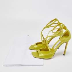 Pre Owned Jimmy Choo Green Satin Ankle Strap Sandals Size 39