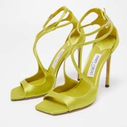 Pre Owned Jimmy Choo Green Satin Ankle Strap Sandals Size 39