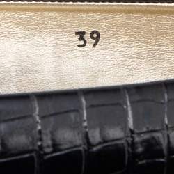 Pre Owned Jimmy Choo Black Croc Embossed Leather Morse Ballet Flats Size 39