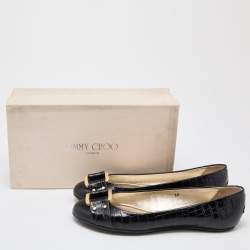 Pre Owned Jimmy Choo Black Croc Embossed Leather Morse Ballet Flats Size 39