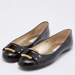 Pre Owned Jimmy Choo Black Croc Embossed Leather Morse Ballet Flats Size 39