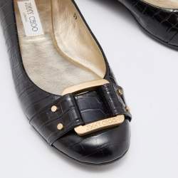 Pre Owned Jimmy Choo Black Croc Embossed Leather Morse Ballet Flats Size 39