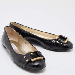 Pre Owned Jimmy Choo Black Croc Embossed Leather Morse Ballet Flats Size 39