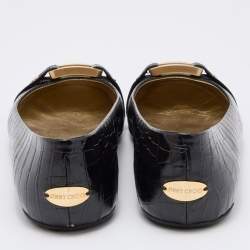 Pre Owned Jimmy Choo Black Croc Embossed Leather Morse Ballet Flats Size 39