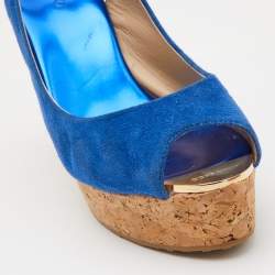 Pre Owned Jimmy Choo Blue Suede Prova Wedge Sandals Size 40  