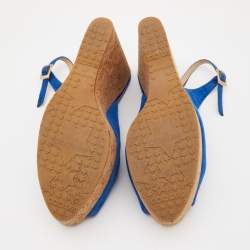 Pre Owned Jimmy Choo Blue Suede Prova Wedge Sandals Size 40  