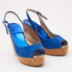 Pre Owned Jimmy Choo Blue Suede Prova Wedge Sandals Size 40  