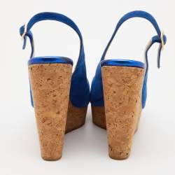 Pre Owned Jimmy Choo Blue Suede Prova Wedge Sandals Size 40  