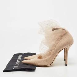 Pre Owned Jimmy Choo Beige Lace And Mesh Lavish Pointed Toe Pumps Size 39