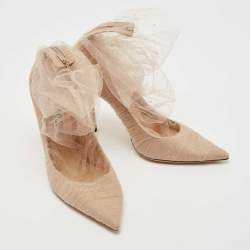 Pre Owned Jimmy Choo Beige Lace And Mesh Lavish Pointed Toe Pumps Size 39