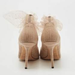 Pre Owned Jimmy Choo Beige Lace And Mesh Lavish Pointed Toe Pumps Size 39