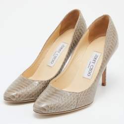 مملوكة مسبقًا Jimmy Choo Grey Water Snake Leather Gilbert Pumps Size 37