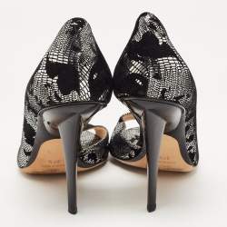 مملوكة مسبقًا Jimmy Choo Black/Silver Suede and Fabric Open Toe Pumps 38.5