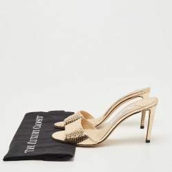 Pre Owned Jimmy Choo Gold Embossed Snakeskin Stacey Slide Sandals Size 39