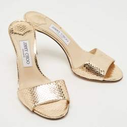 Pre Owned Jimmy Choo Gold Embossed Snakeskin Stacey Slide Sandals Size 39