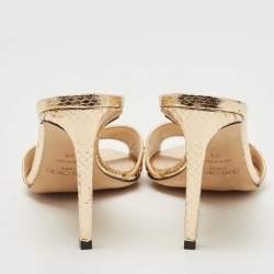 Pre Owned Jimmy Choo Gold Embossed Snakeskin Stacey Slide Sandals Size 39