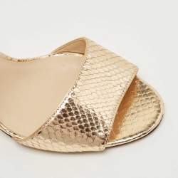 Pre Owned Jimmy Choo Gold Embossed Snakeskin Stacey Slide Sandals Size 39