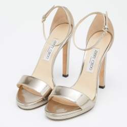 Pre Owned Jimmy Choo Gold Patent Leather Ankle Strap Open Toe Sandals Size 39