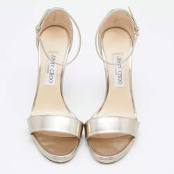 Pre Owned Jimmy Choo Gold Patent Leather Ankle Strap Open Toe Sandals Size 39