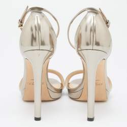 Pre Owned Jimmy Choo Gold Patent Leather Ankle Strap Open Toe Sandals Size 39