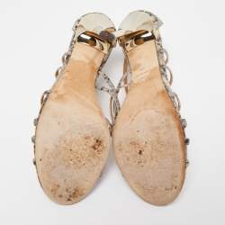 Pre Owned Jimmy Choo Brown/Beige Python Embossed Leather Sutri Sandals Size 39