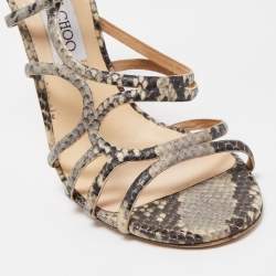 Pre Owned Jimmy Choo Brown/Beige Python Embossed Leather Sutri Sandals Size 39