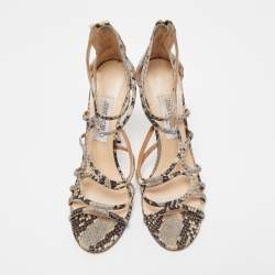 Pre Owned Jimmy Choo Brown/Beige Python Embossed Leather Sutri Sandals Size 39