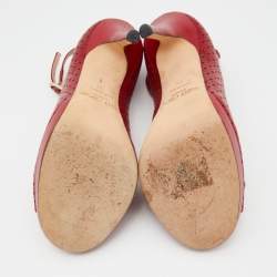 Pre Owned Jimmy Choo Red Perforated Leather Peep Toe Pumps Size 35