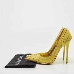Pre Owned Jimmy Choo Yellow Laser Cut Suede Pointed Toe Pumps Size 40.5