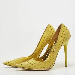 Pre Owned Jimmy Choo Yellow Laser Cut Suede Pointed Toe Pumps Size 40.5