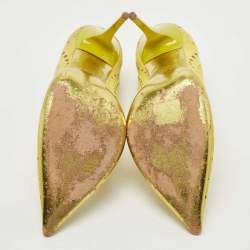 Pre Owned Jimmy Choo Yellow Laser Cut Suede Pointed Toe Pumps Size 40.5