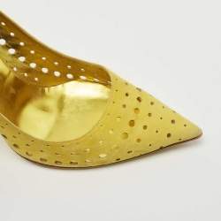 Pre Owned Jimmy Choo Yellow Laser Cut Suede Pointed Toe Pumps Size 40.5
