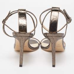 Pre Owned Jimmy Choo Metallic Laminated Suede Minny Ankle Strap Sandals Size 38